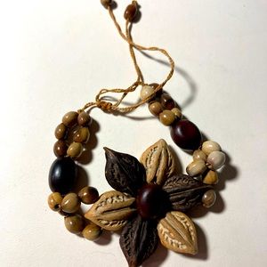 Wood and bead on twine bracelet #545